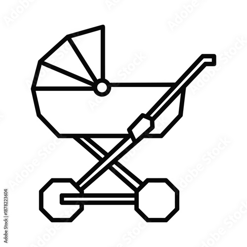 Baby Stroller Icon Simple Line Art Vector Illustration