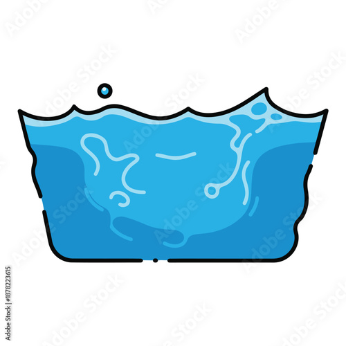 Blue Cartoon Style Bathtub with Water.