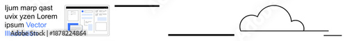 Cloud computing, data transfer, minimalism, technology integration, network systems, online platforms. Cloud icon and web user interface layout. Cloud computing and data transfer ideas