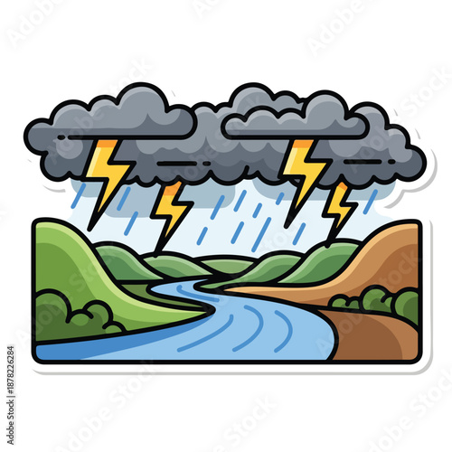 Wallpaper Mural Cartoon Thunderstorm with Lightning and Rain. Torontodigital.ca