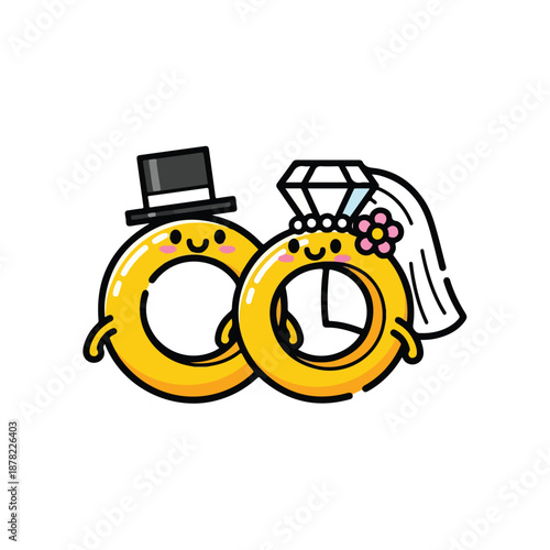 Wallpaper Mural Cartoon Wedding Rings with Smiling Faces. Torontodigital.ca