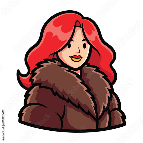 Wallpaper Mural Cartoon Woman Wearing Fur Coat Portrait. Torontodigital.ca
