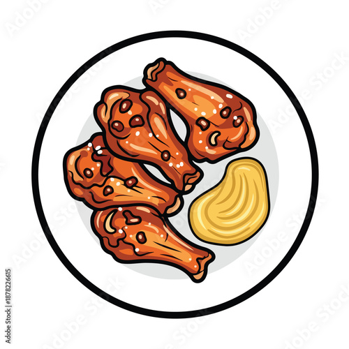 Chicken Wings with Dip Illustration.