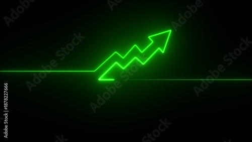 Neon green upward arrow with stepped and glowing line on dark Generate title without using the word 