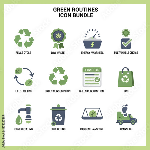 Collection of Green Eco Friendly Icons.
