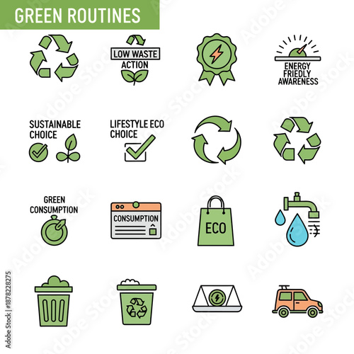 Eco Friendly Green Icons for Sustainability.