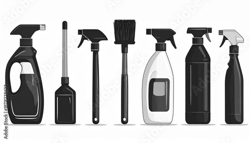 Stylish Household Cleaning Tool Kit Representing Sanitary Management and Minimalist Lifestyle Concept