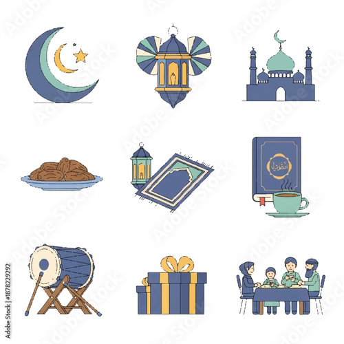 Islamic Symbols and Objects Illustration Set 6.