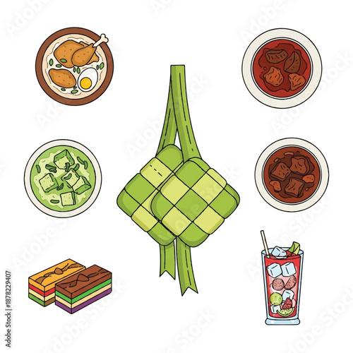 Ketupat Rice Dumpling with Various Dishes.
