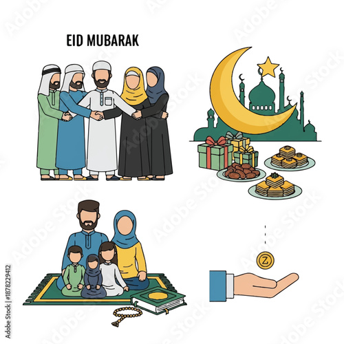 Muslim Family Celebrating Eid Mubarak Together.