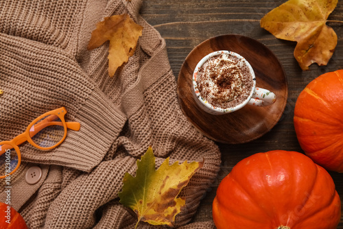 Autumn composition with cup...