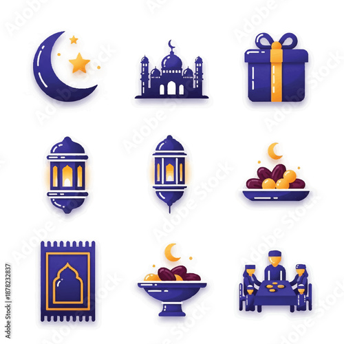 Ramadan Icons Featuring Mosque and Crescent 1.