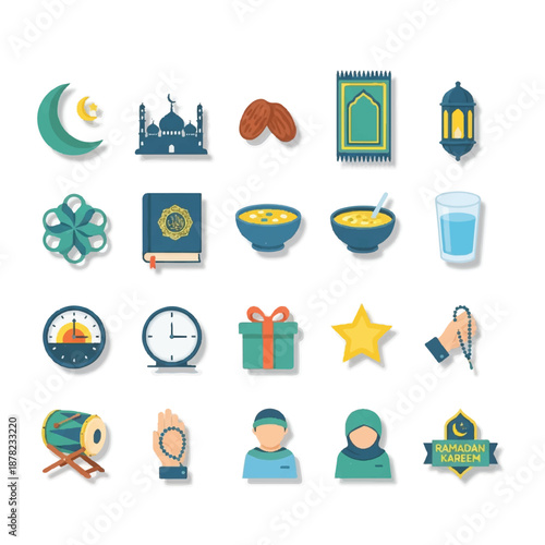 Ramadan Icons Set Featuring Islamic Symbols.