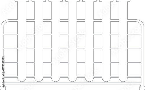 Line art outline of a scientific test tube rack for laboratory design and chemistry education