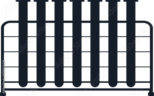 Solid black silhouette icon of a test tube rack with laboratory samples for scientific branding
