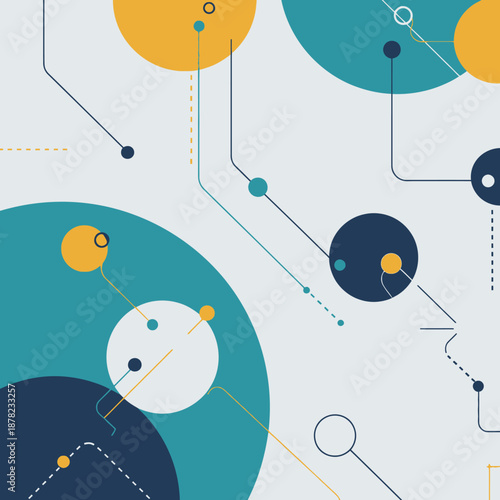 Abstract geometric pattern with connected circles and lines.