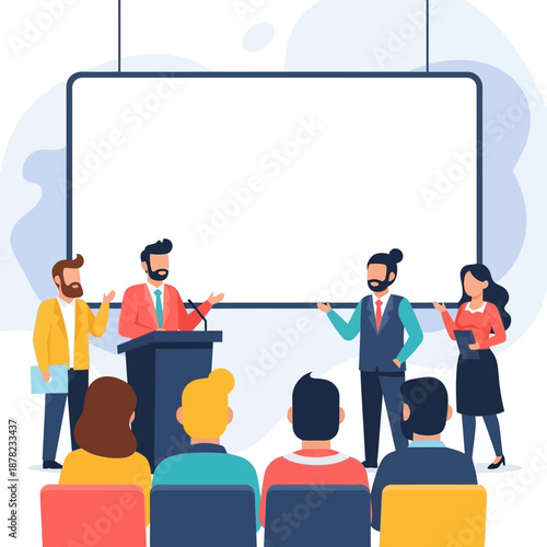 Business professionals presenting and attending a conference or seminar.