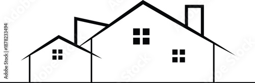 Minimalist Line Art of House Roofs for Real Estate Construction and Housing Concepts
