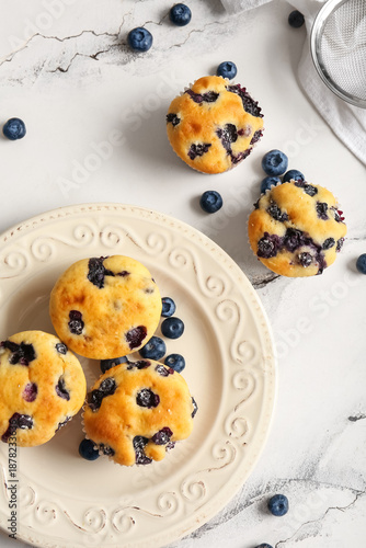 Plate with tasty blueberry ...