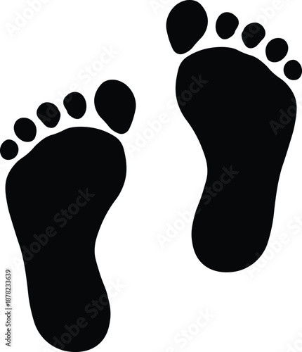Black Bare Footprints Silhouette Walking Pattern Representing Human Journey Trace and Pedestrian Movement