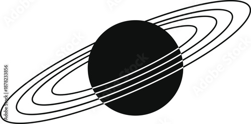 Simple line art illustration of planet Saturn with concentric orbital rings in black and white