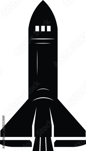 Black silhouette of a space shuttle rocket with detailed engine section ready for mission launch