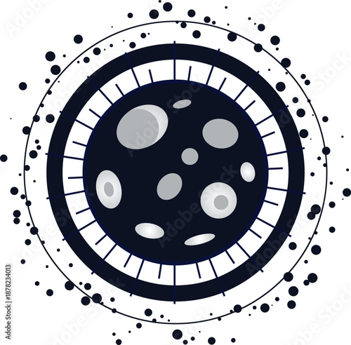 Abstract Moon or Microbe Icon with Craters, Circular Space or Laboratory Biological Science Design
