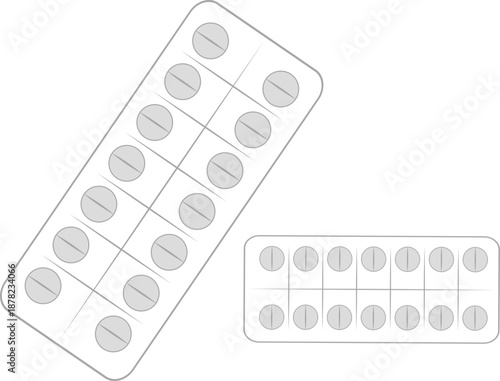 Medical Pill Blister Pack Line Art, Pharmaceutical Healthcare and Medication Treatment Concept