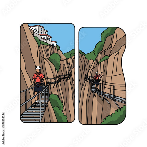 Climbers Ascending Steep Cliff Faces.
