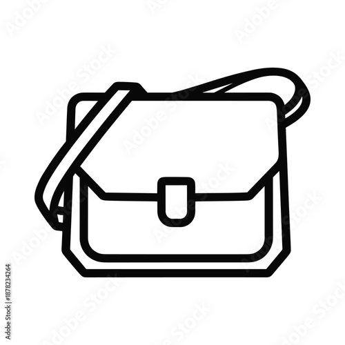 Black and white illustration of a crossbody bag