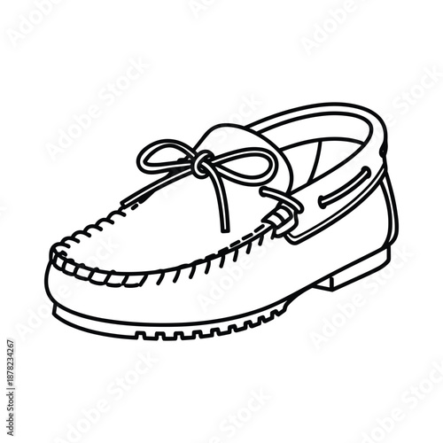 Black and white illustration of a single loafer shoe with laces