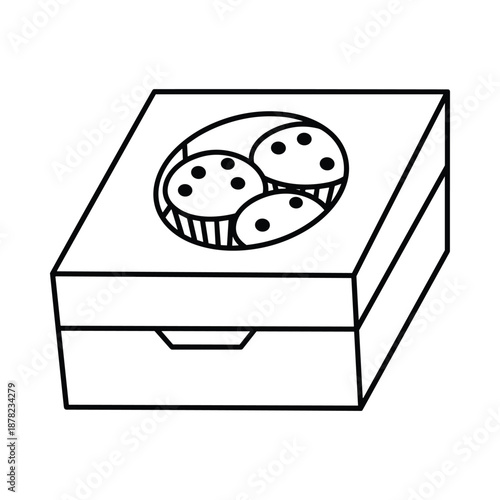 Box of muffins illustration black and white