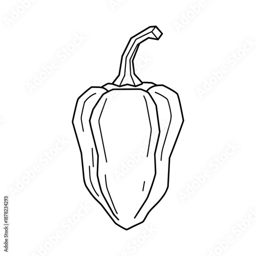 Black and white simple line drawing of a pepper