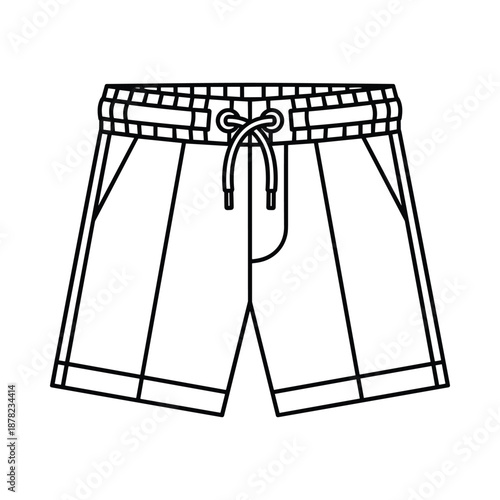 Black and white illustration of mens swim shorts