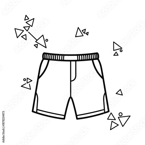 Black and white illustration of mens shorts with geometric shapes