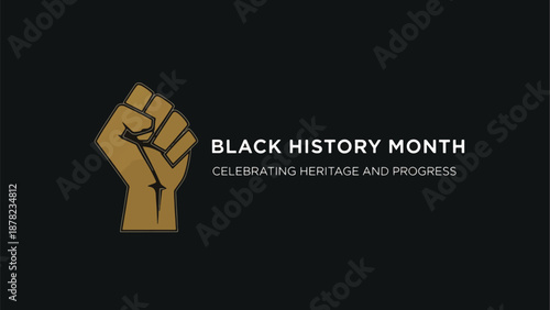 A gold raised fist with Black History Month text