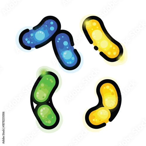 Colorful Bacteria Cells Dividing and Reproducing.