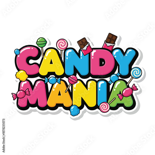 Colorful Candy Mania Text Art Design.