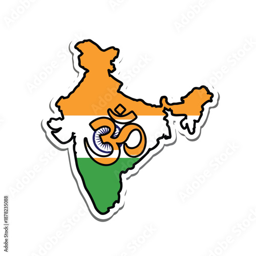 Indian map with national flag colors and Om symbol illustration representing culture and heritage