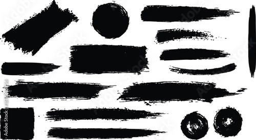 Assorted Black Ink Brush Strokes and Shapes Keywords: black, ink, brush, stroke, shape, grunge