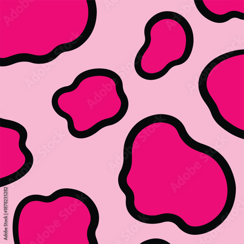 A vibrant illustration of abstract shapes on a pink background viewed from directly above showcasing modern artistry in a digital format