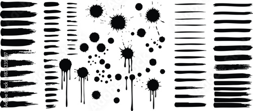 Black Paint Splatters and Brush Strokes Variety Pack Keywords: black, paint, splatter, brush