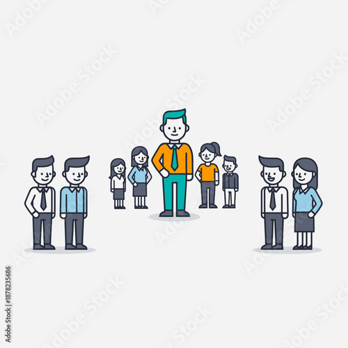 Team Leader Standing Confidently Surrounded by Colleagues in a Meeting.