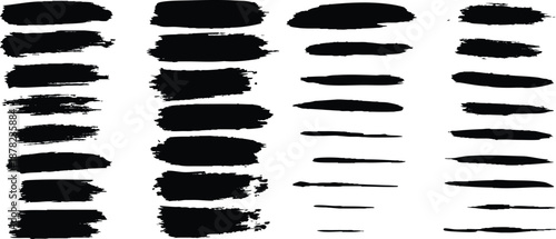 Large Group of Black Paint Brush Strokes on White Background