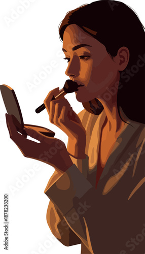 Woman Applying Makeup with Powder Brush Warm Lighting