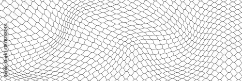 Fishing or soccer net. Repeated hexagon pattern. Black wired mesh texture isolated on white background. Metallic or fabric fence, cage or lattice structure. Vector graphic Illustration.
