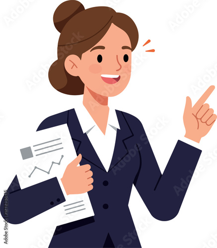Woman Business Professional Holding Report Pointer Success Flat Illustration