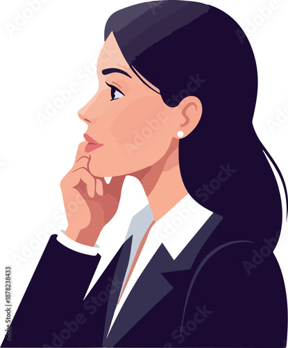 Woman Business Suit Thinking Pensive Profile White Collar Isolated