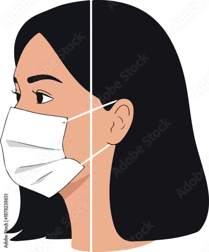 Woman Face Mask Side Profile White Background Flat Vector Illustration