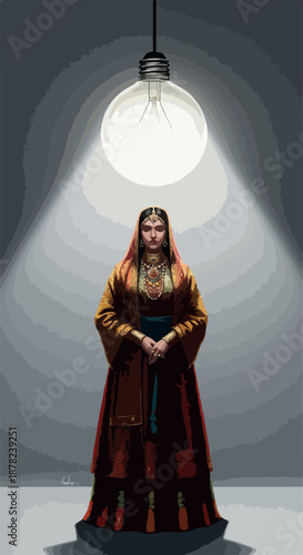 Woman In Traditional Indian Dress Under Spotlight